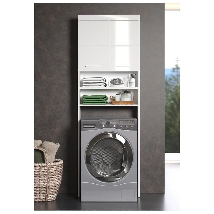 Meuble machine a laver AMANDA - 2 portes - L63 x P24 x H187 cm - Blanc