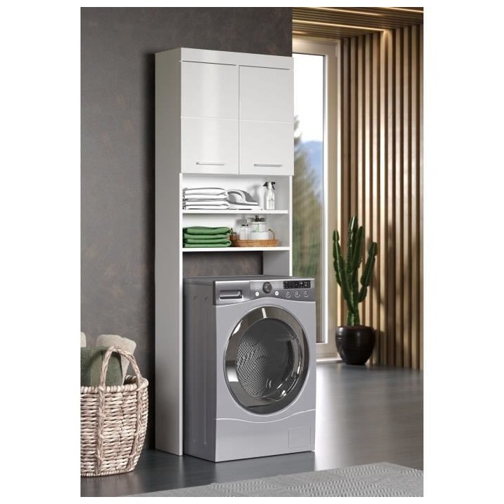 Meuble machine a laver AMANDA - 2 portes - L63 x P24 x H187 cm - Blanc