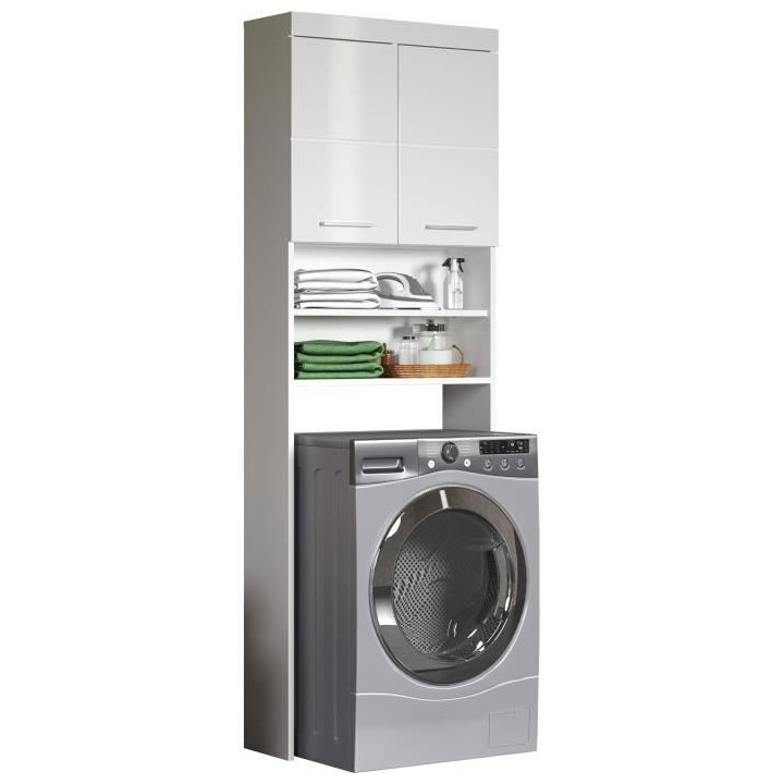 Meuble machine a laver AMANDA - 2 portes - L63 x P24 x H187 cm - Blanc