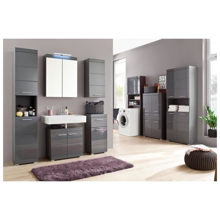 Meuble machine a laver AMANDA - 2 portes - L63 x P24 x H187 cm - Gris