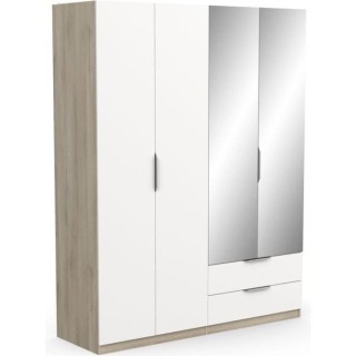 Armoire GHOST - Décor chene kronberg et blanc mat - 4 Portes + 2 Tiro