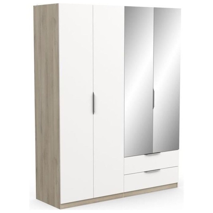 Armoire GHOST - Décor chene kronberg et blanc mat - 4 Portes + 2 Tiro