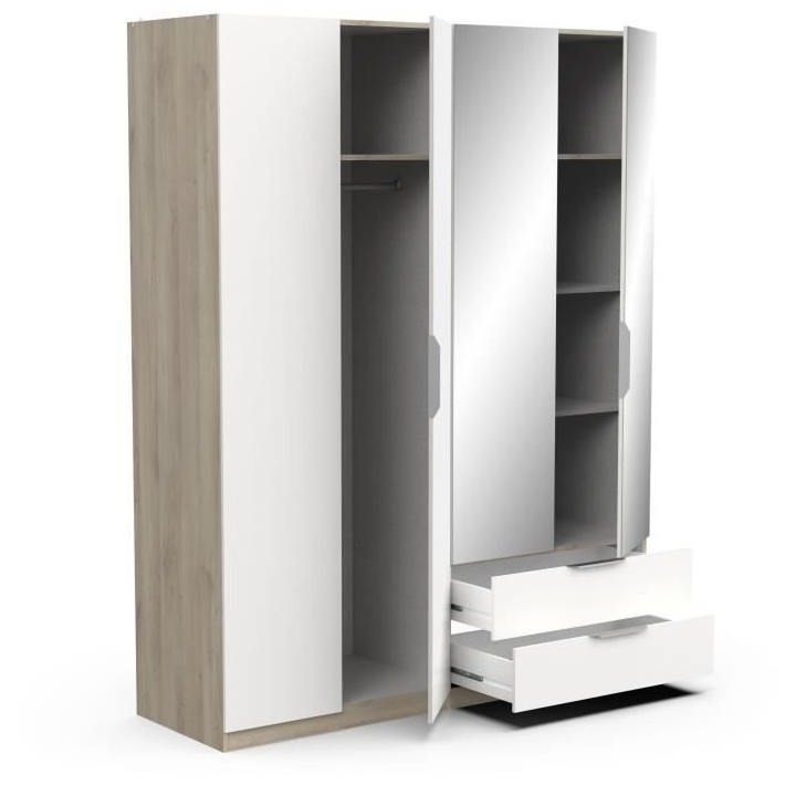 Armoire GHOST - Décor chene kronberg et blanc mat - 4 Portes + 2 Tiro
