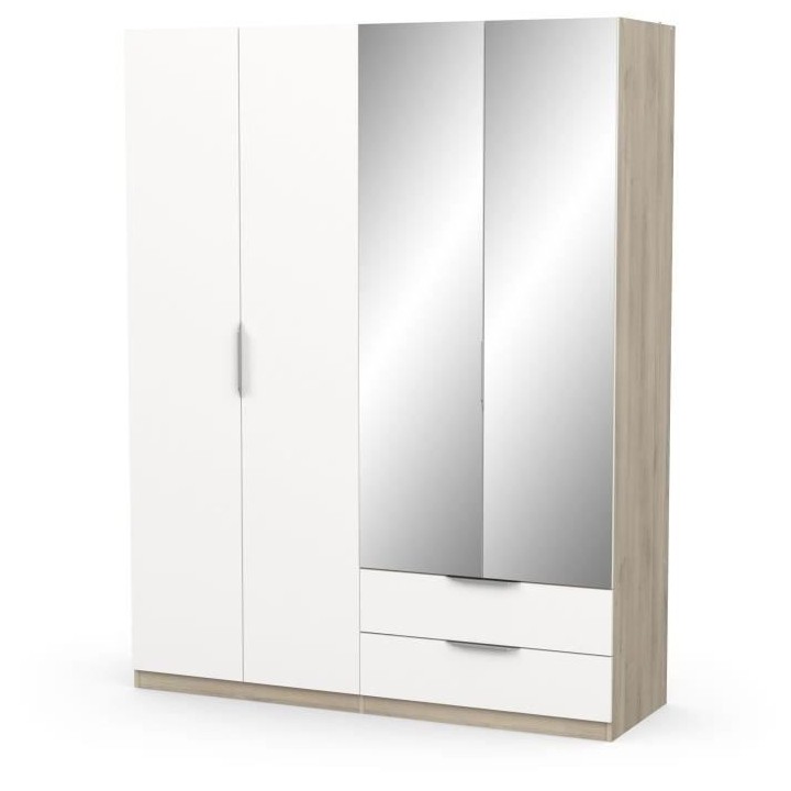 Armoire GHOST - Décor chene kronberg et blanc mat - 4 Portes + 2 Tiro