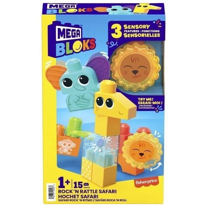 Jeu de construction SAFARI DES SENS MEGABLOKS - Girafe clochette, lion