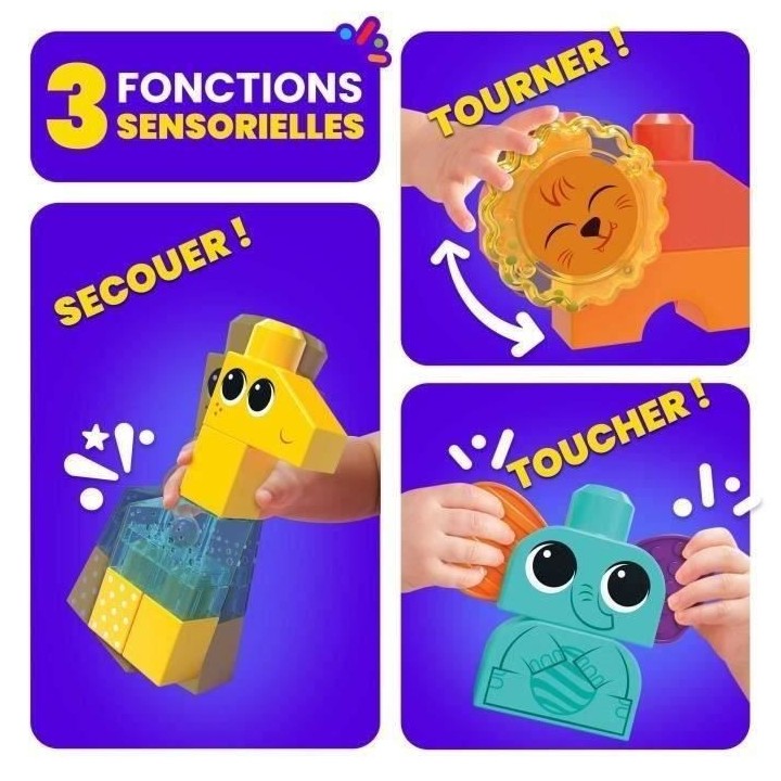 Jeu de construction SAFARI DES SENS MEGABLOKS - Girafe clochette, lion
