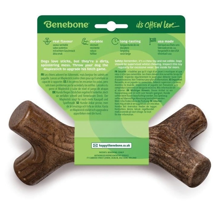 Benebone Jouet bâton a mâcher pour chien adulte, Taille L, saveur ba