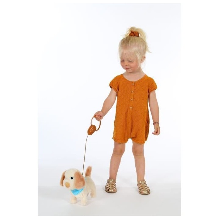 Gipsy Toys - Chiot en Laisse - Peluche a Fonction - 20 Cm - Beige Bleu