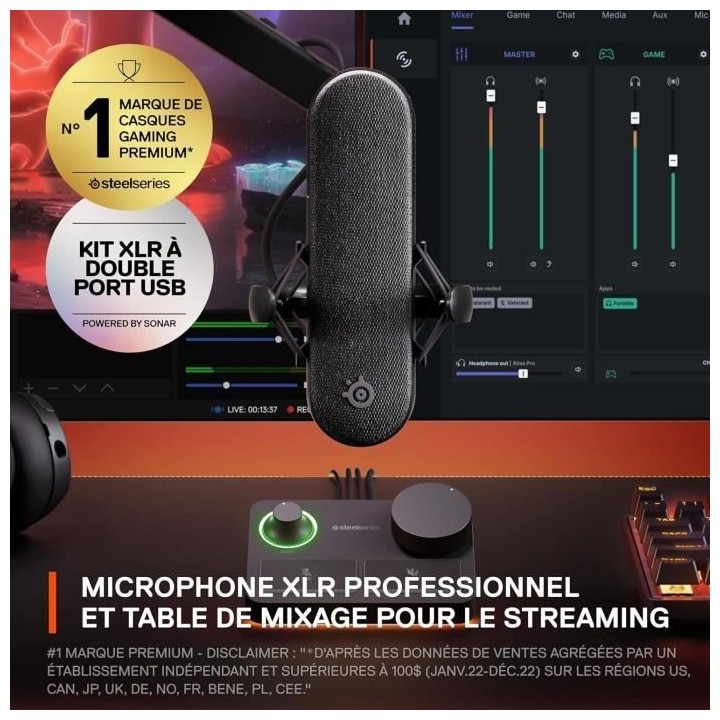 Micro Gaming XLR de qualité studio - STEELSERIES - ALIAS PRO - Noir