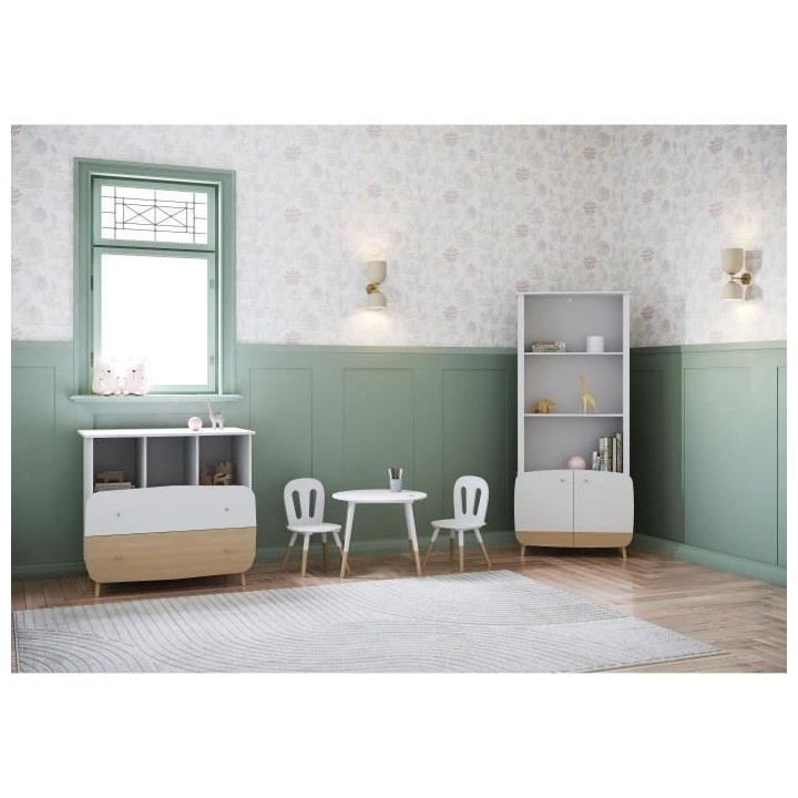 Bibliotheque 2T / 2P - FIRMIANA - style scandinave - Blanc mat / chene