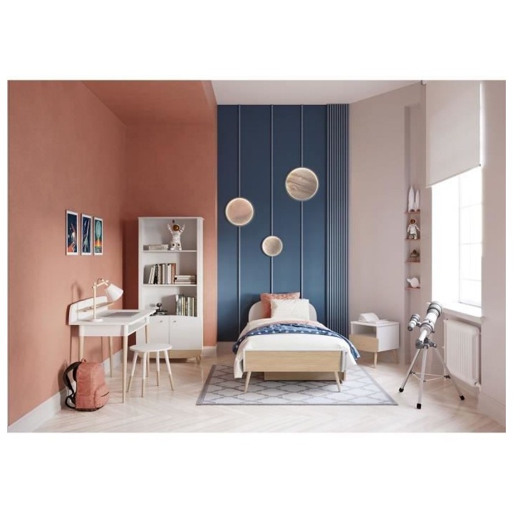 Bibliotheque 2T / 2P - FIRMIANA - style scandinave - Blanc mat / chene