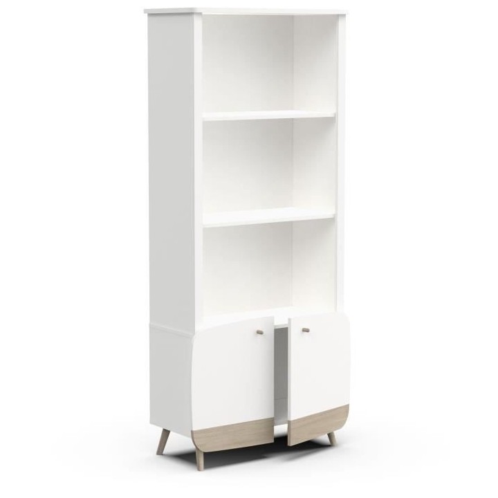 Bibliotheque 2T / 2P - FIRMIANA - style scandinave - Blanc mat / chene