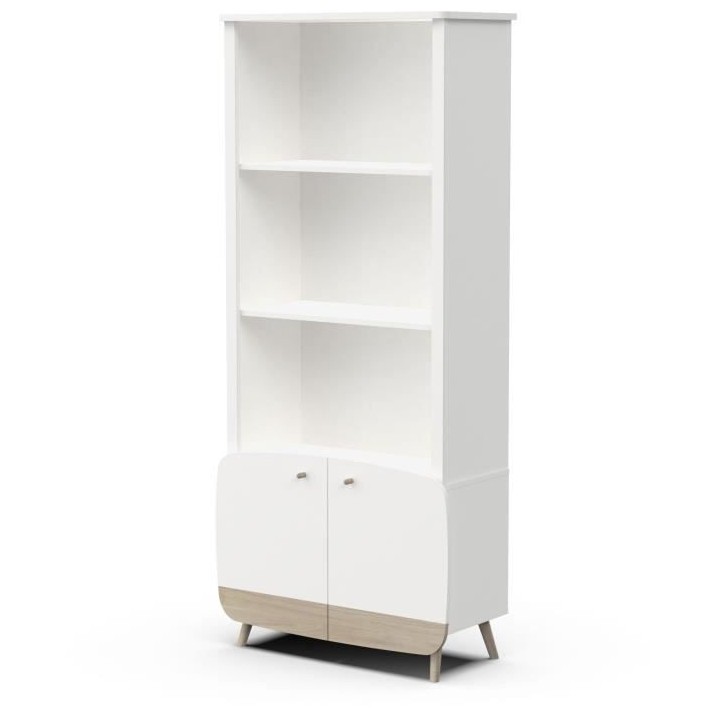 Bibliotheque 2T / 2P - FIRMIANA - style scandinave - Blanc mat / chene