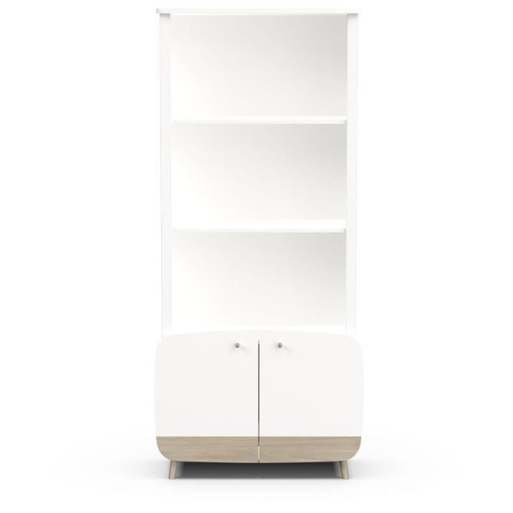 Bibliotheque 2T / 2P - FIRMIANA - style scandinave - Blanc mat / chene