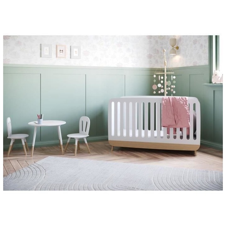 Set 1 table + 2 chaises - FIMIANA - Style scandinave - Blanc mat / Che