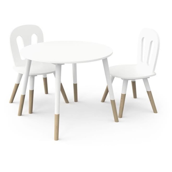 Set 1 table + 2 chaises - FIMIANA - Style scandinave - Blanc mat / Che