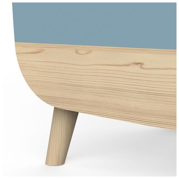 Coffre a jouets - FIRMIANA - style scandinave - Bleu orage et bois nat