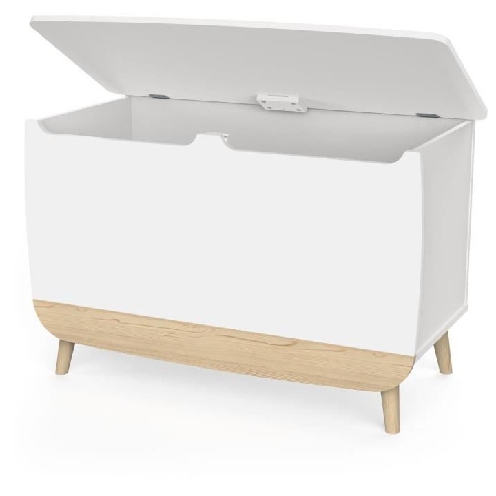 Coffre a jouets - FIRMIANA - Style scandinave - Blanc mat / Chene kron