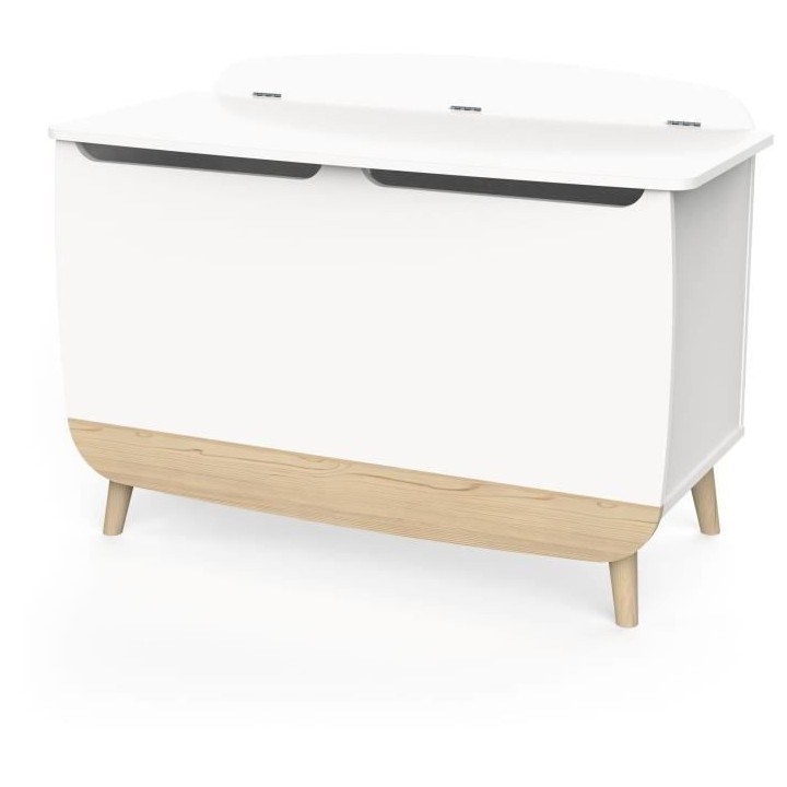 Coffre a jouets - FIRMIANA - Style scandinave - Blanc mat / Chene kron