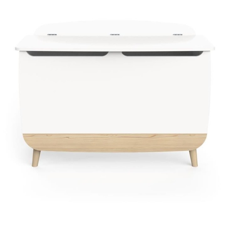 Coffre a jouets - FIRMIANA - Style scandinave - Blanc mat / Chene kron