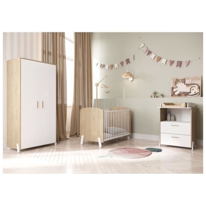 Armoire 2 portes - NAILI - Hamilton / Blanc mat - 89,1 x 50 x 183 cm -