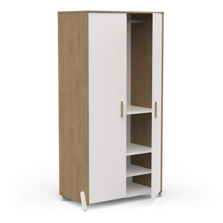 Armoire 2 portes - NAILI - Hamilton / Blanc mat - 89,1 x 50 x 183 cm -