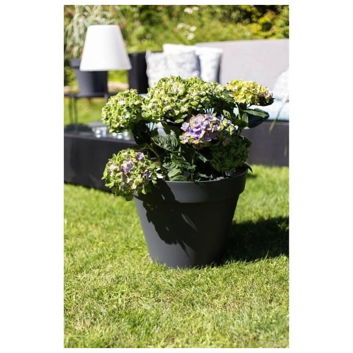 EDA Pot de fleur rond Toscane - Ø 40 x H 32 cm - 23 L - Gris anthraci