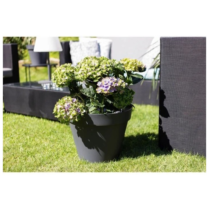 EDA Pot de fleur rond Toscane - Ø 40 x H 32 cm - 23 L - Gris anthraci