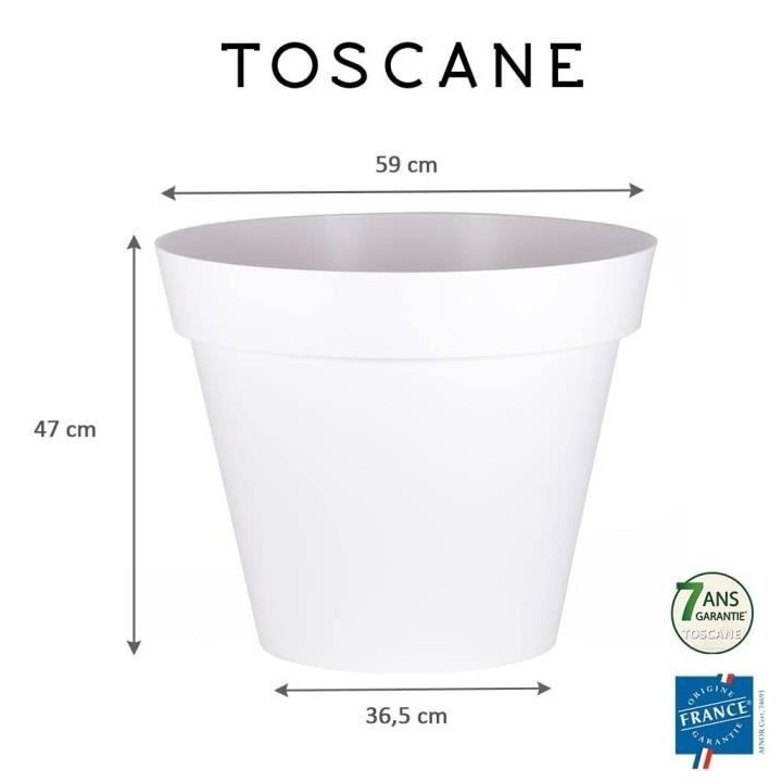 EDA Pot de fleur rond Toscane - Ø 60 x H 47 cm - 76 L - Blanc