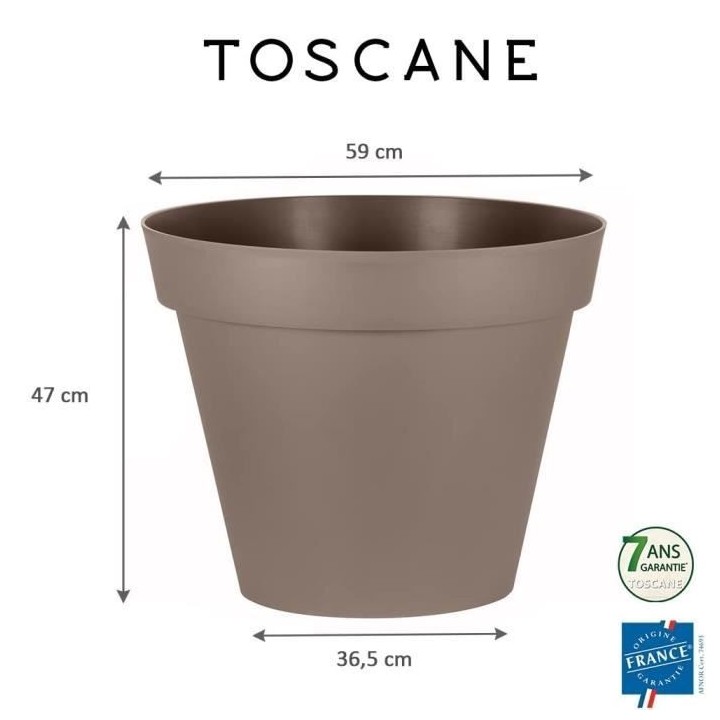 EDA Pot de fleur rond Toscane - Ø 60 x H 47 cm - 76 L - Taupe