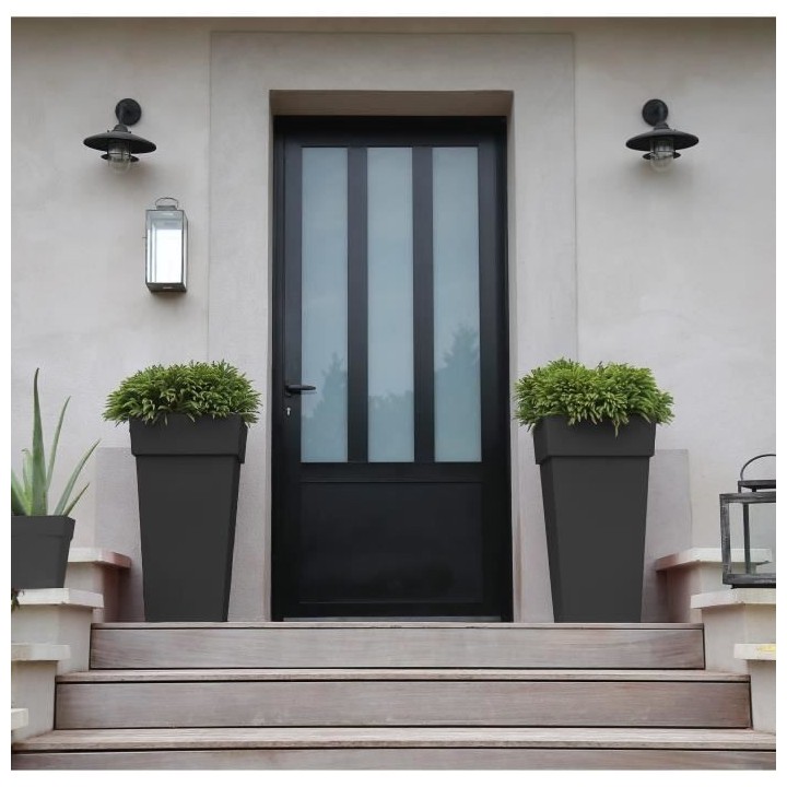 EDA Pot de fleur haut carré Toscane - 39 x 39 x H 65 cm - 62 L - Gris