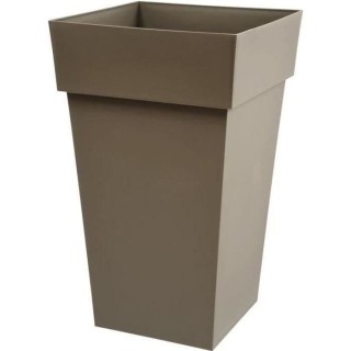 EDA Pot de fleur haut carré Toscane - 39 x 39 x H 65 cm - 62 L - Taup