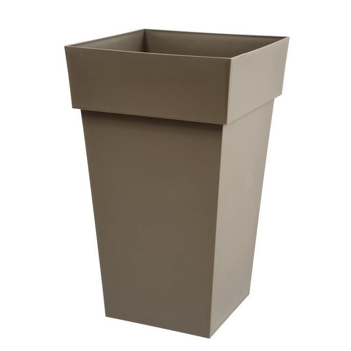 EDA Pot de fleur haut carré Toscane - 39 x 39 x H 65 cm - 62 L - Taup