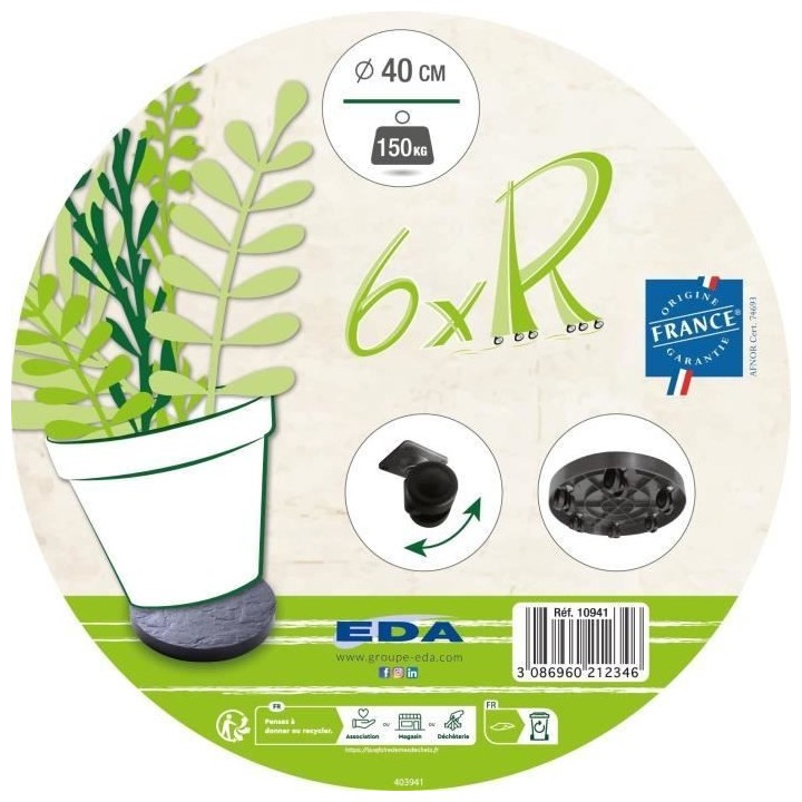 Support a roulette - EDA PLASTIQUE - Ø40cm - Polypropylene - Gris - U