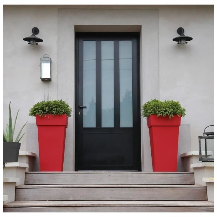 EDA Pot de fleur haut carré Toscane - 39 x 39 x H 65 cm - 62 L - Roug