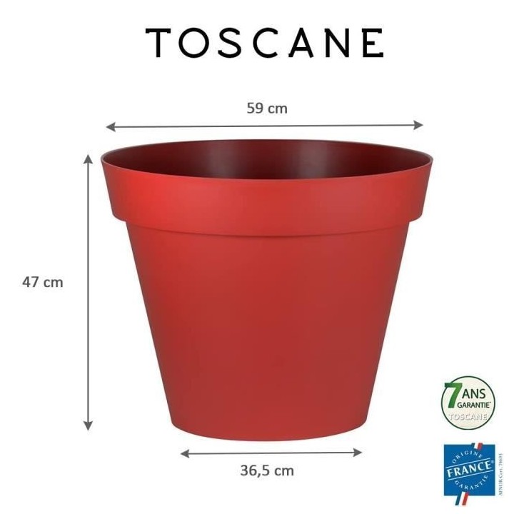 Pot de fleur rond Toscane - EDA - Ø 60 x H 47 cm - 76 L - Rouge rubis