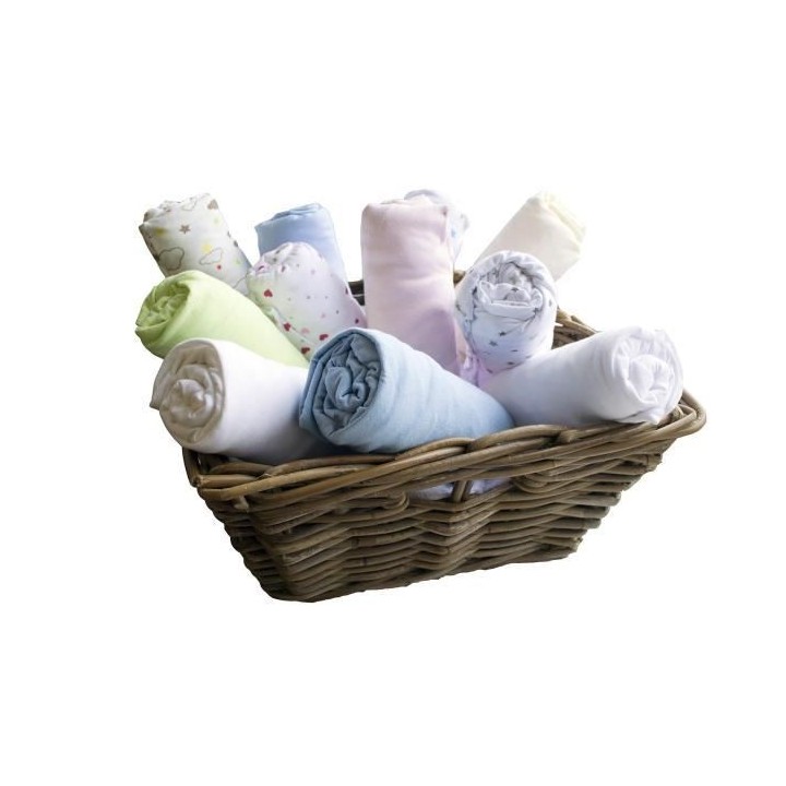 Drap housse bébé - DOMIVA - Lot 2 - Jersey - oeko-Tex - Blanc/Ciel -