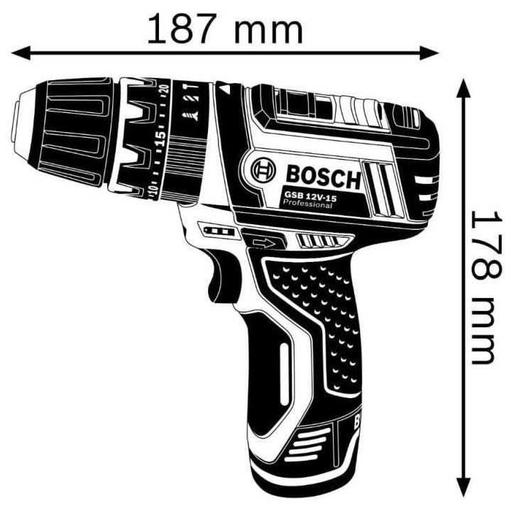 Perceuse a percussion Bosch Professional GSB 12V-15 + 2 batteries 2,0A