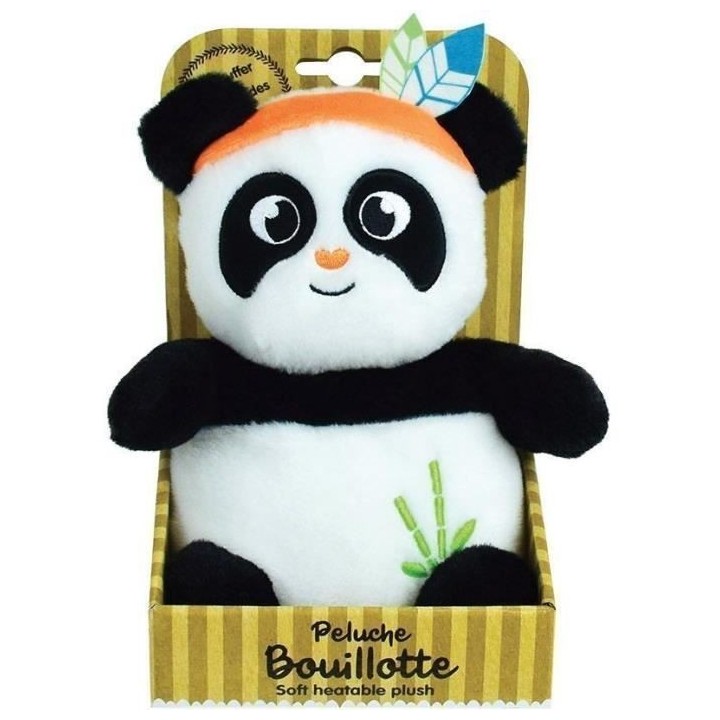 Peluche bouillotte INDIAN PANDA - JEMINI - H 21 cm - Blanc et noir - B