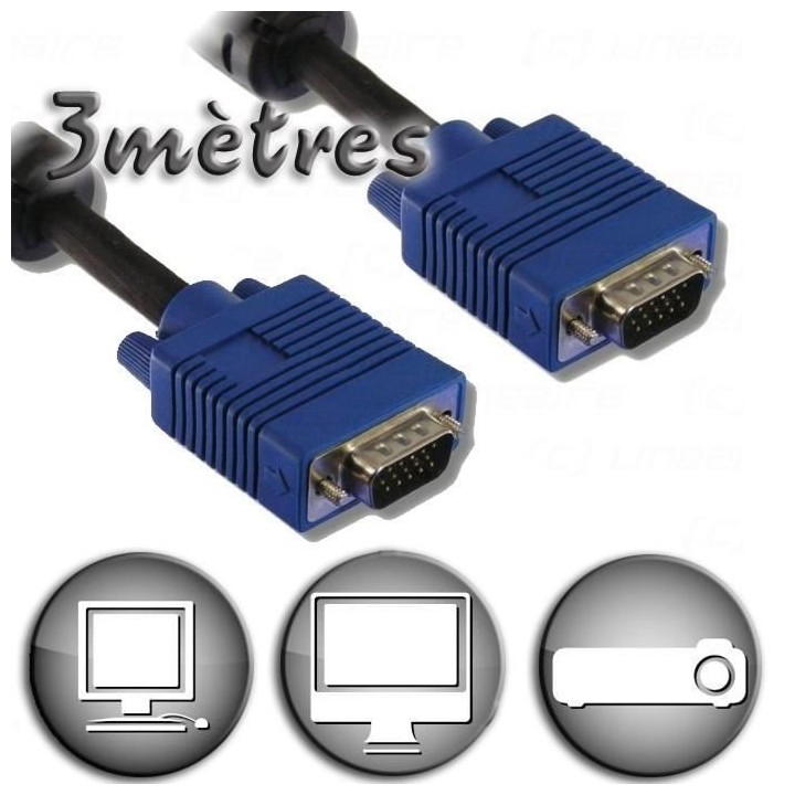 Câble VGA HD15 Mâle / Mâle - 3m