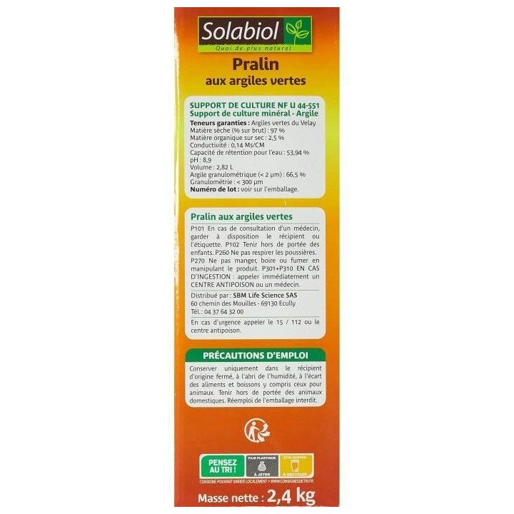 Solabiol SOPRAL3 Pralin Aux Argiles Vertes - Jusqu'a 3L - 2, 4kg