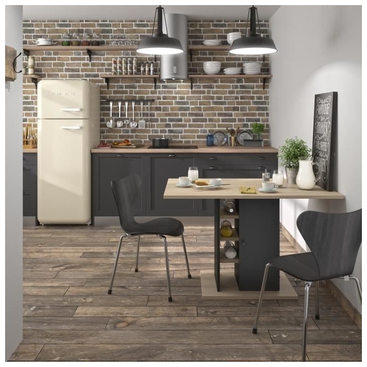 Table a manger rectangulaire avec rangement 1 porte - Décor chene et