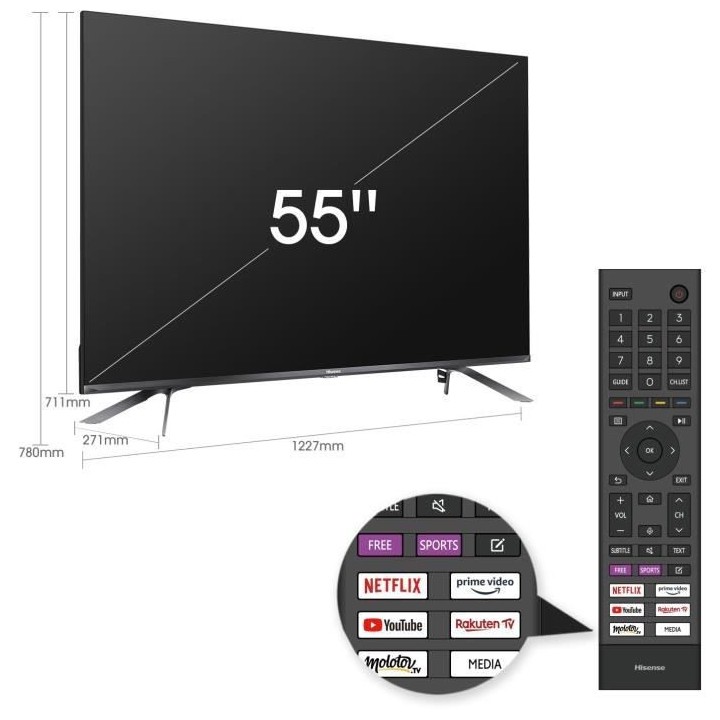 HISENSE 55E76GQ - TV QLED UHD 4K - 55 (139cm) - Dolby Vision - son Dol