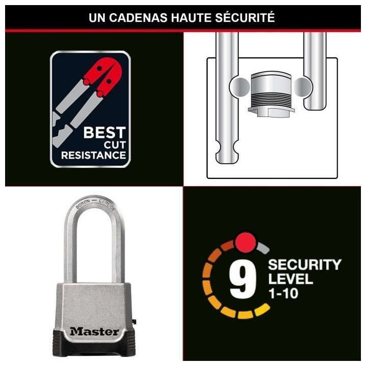Cadenas Haute Sécurité - MASTER LOCK - M176EURDLH - Zinc - Anse XL -