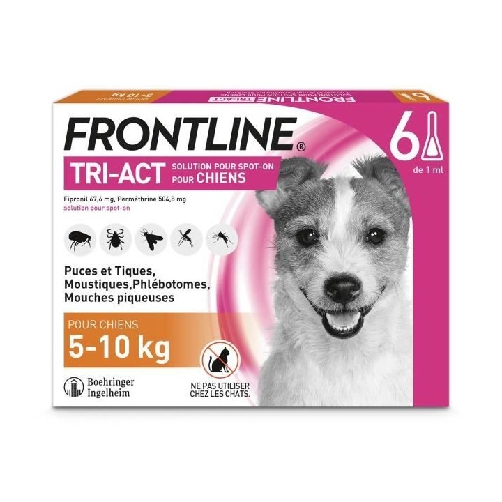 FRONTLINE Tri-Act Chiens S - 5 a 10 kg - 6 Pipettes - puces, tiques, m