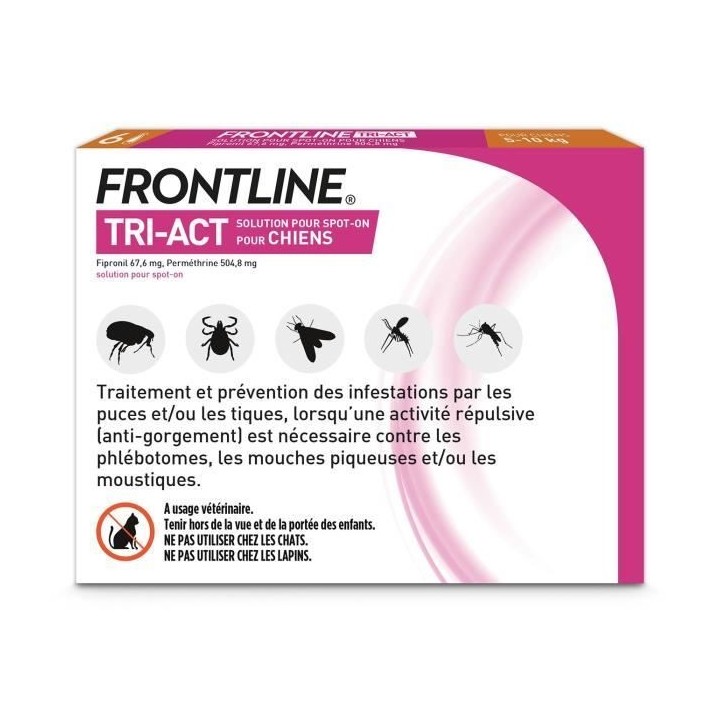 FRONTLINE Tri-Act Chiens S - 5 a 10 kg - 6 Pipettes - puces, tiques, m