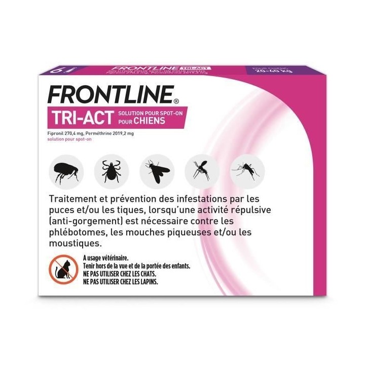 FRONTLINE Tri-Act Chiens L - 20 a 40 kg - 6 pipettes  - puces, tiques