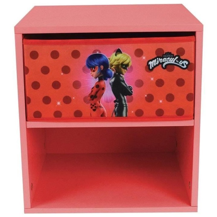 Fun house miraculous ladybug chevet avec tiroir h.36 x l.33 x p. 30 cm