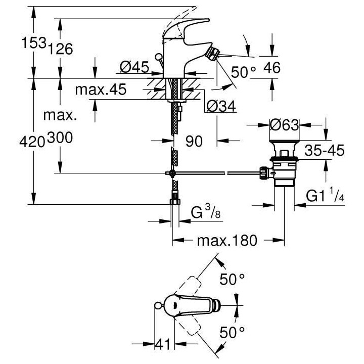 Mitigeur monocommande Bidet - GROHE - Start Curve - Chromé - Hauteur