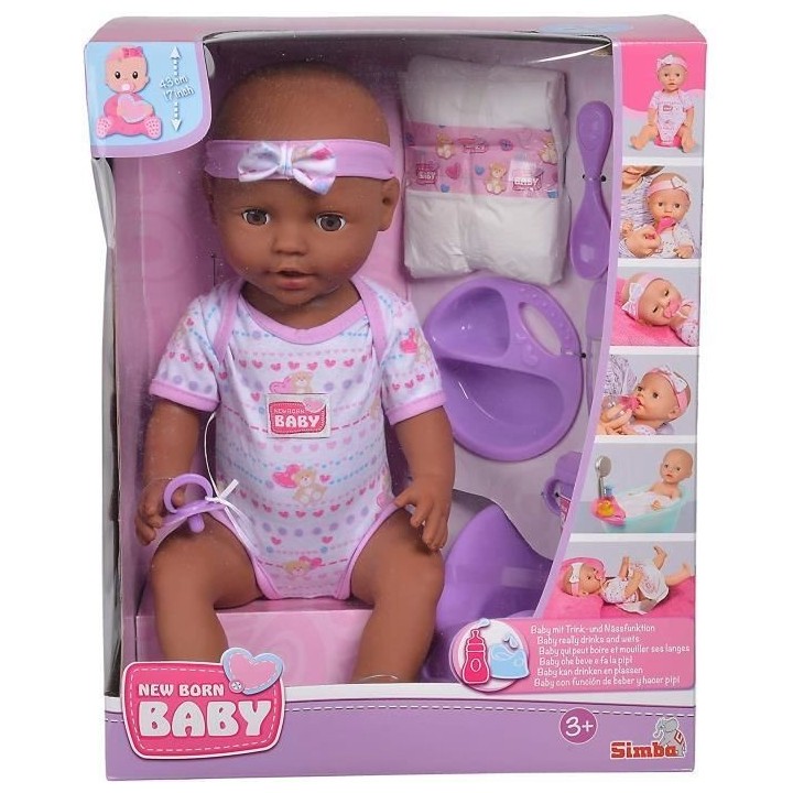 Poupon Vinyle 43cm - Simba New Born Baby - Boit et Fait Pipi - Accesso
